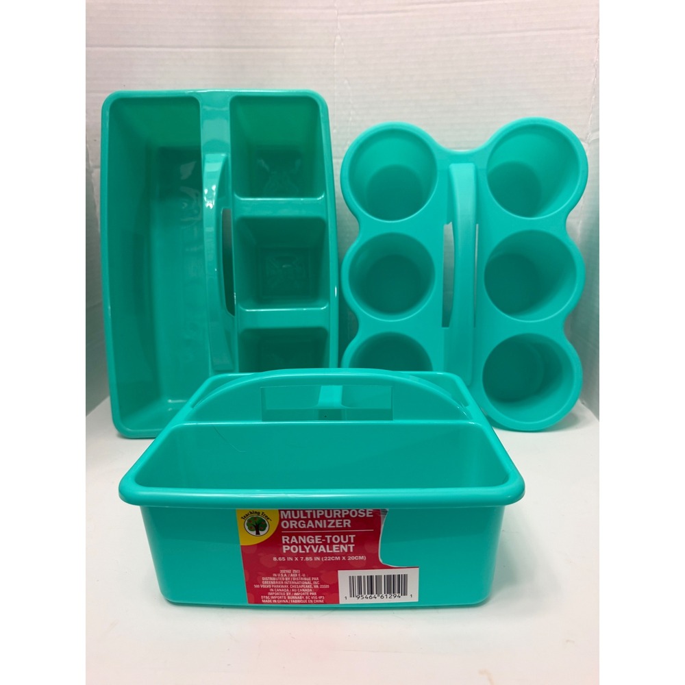 Teaching Tree Teal Plastic Multipurpose Organizer Caddy Set 3pc Classroom Craft